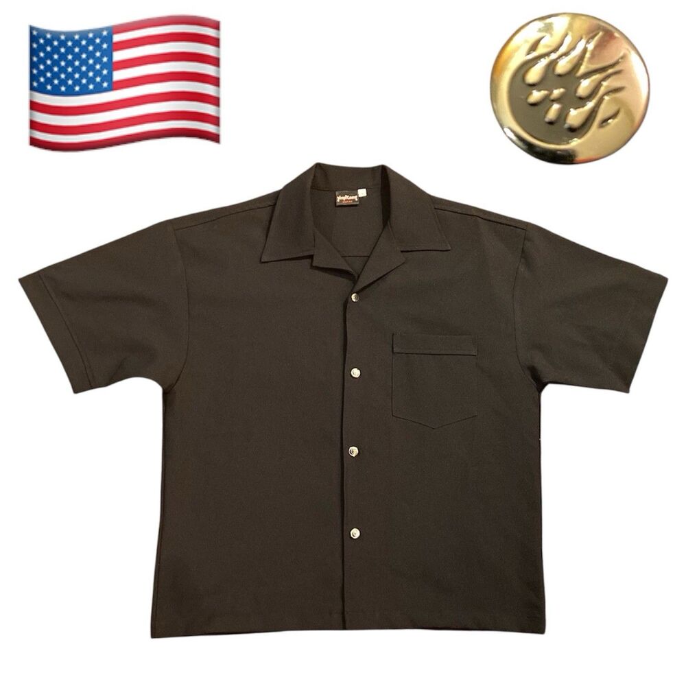 PimpIt Empire Short Sleeve Shirt Gold Button Vintage USA Made Black Men’s L